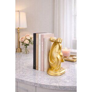 New Girly Gold Ballet Pointe Slipper Ballerina Shoe W/ Bow Bookend Room Decor